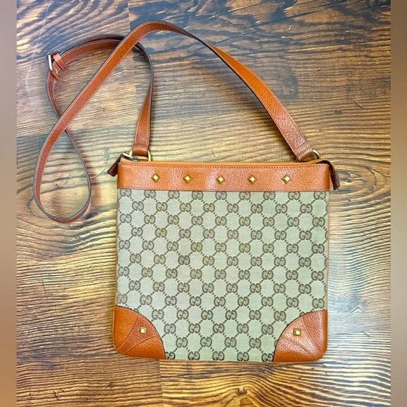 Gucci GG Monogram Canvas/ Leather Studded Crossbody - Picture 3 of 15